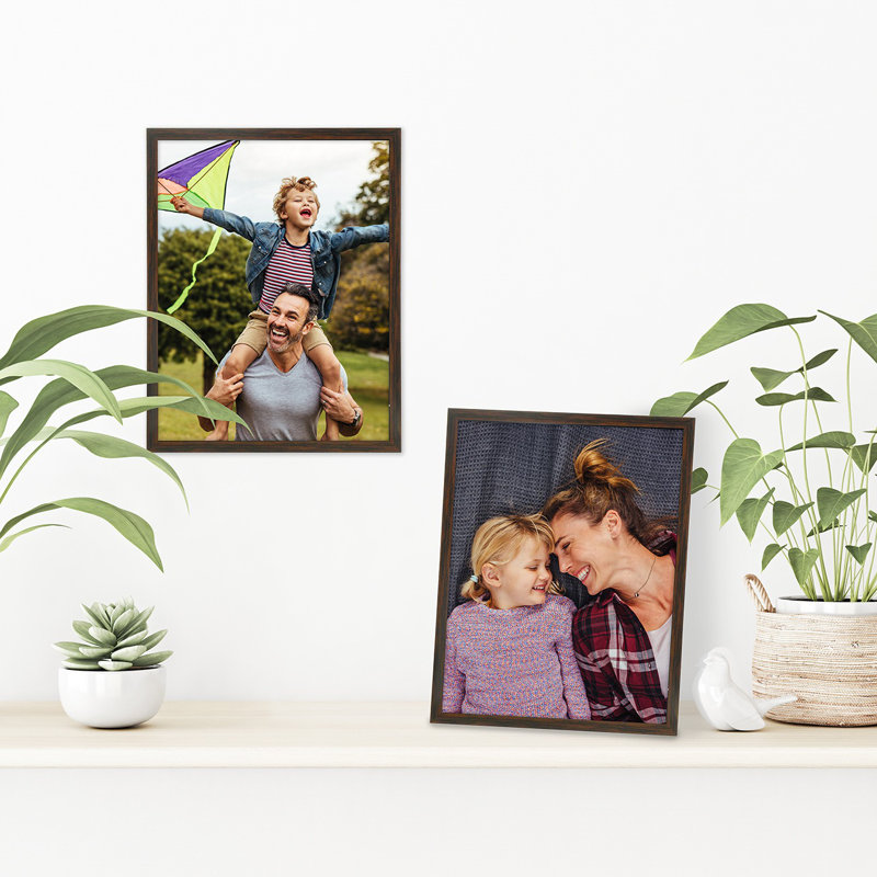Cadre photo avec bordure mince - Verre incassable pour suspendre et poser une table, Acajou, 8,5 po x 11 po