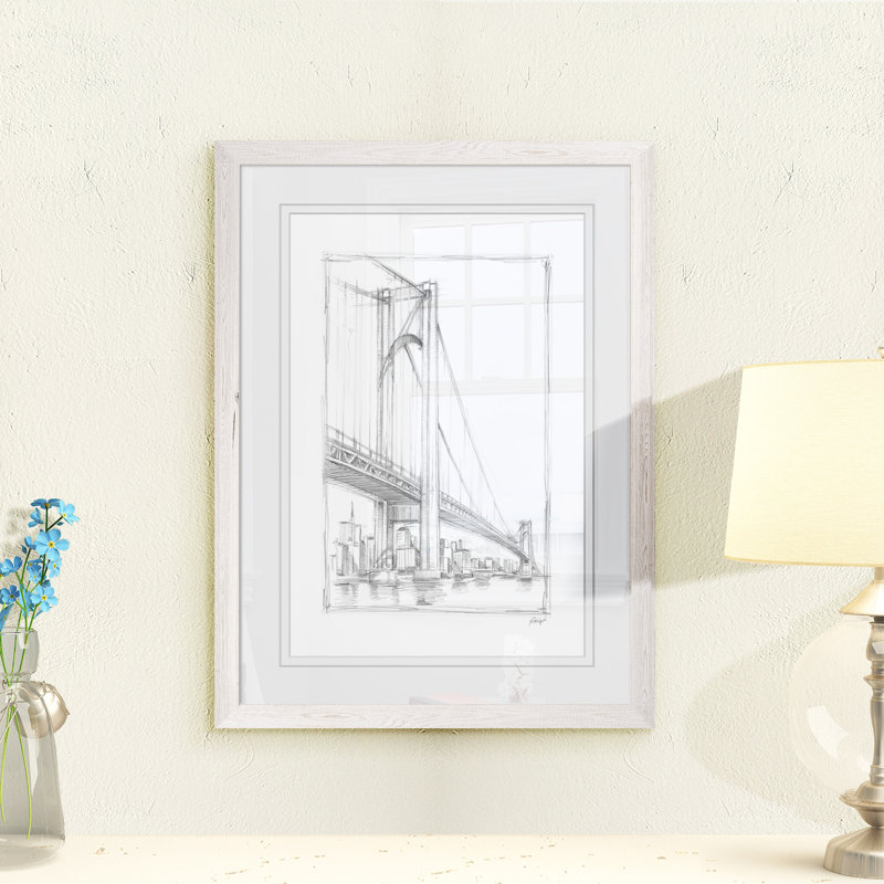 Suspension bridge study i, reproduction d’art encadrée, H 32 po x l 44 po x P 1,3 po, Imprimé encadré blanc