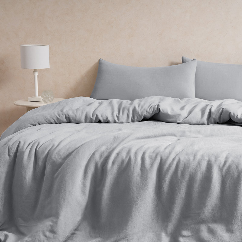 Belgian Flax Linen and Viscose Luxury Oversized Duvet Cover, Queen Duvet Cover, Gray