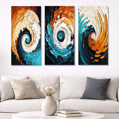 «Abstract Galactic Spiral Convergence - Seascape», impression murale en métal 3 pièces