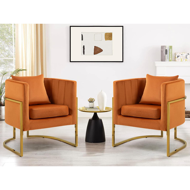 Fauteuil demi-tonneau Zianah, Velours orange