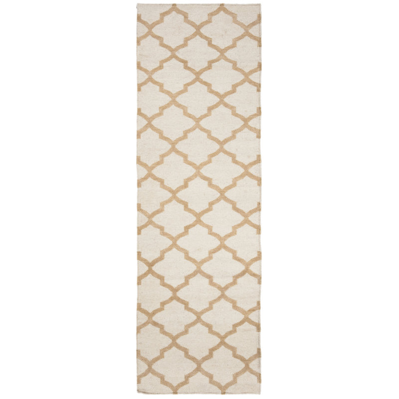Milltown Geometric Handwoven Wool Ivory/Gold Area Rug, Runner 2'6" x 8'