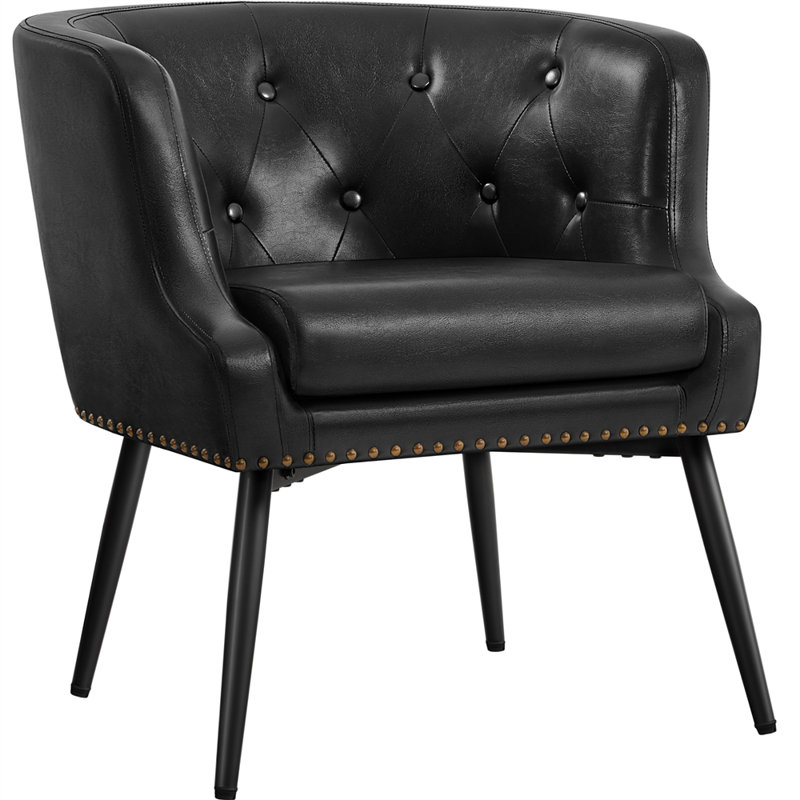 Kabron Upholstered Barrel Chair, Black Faux Leather