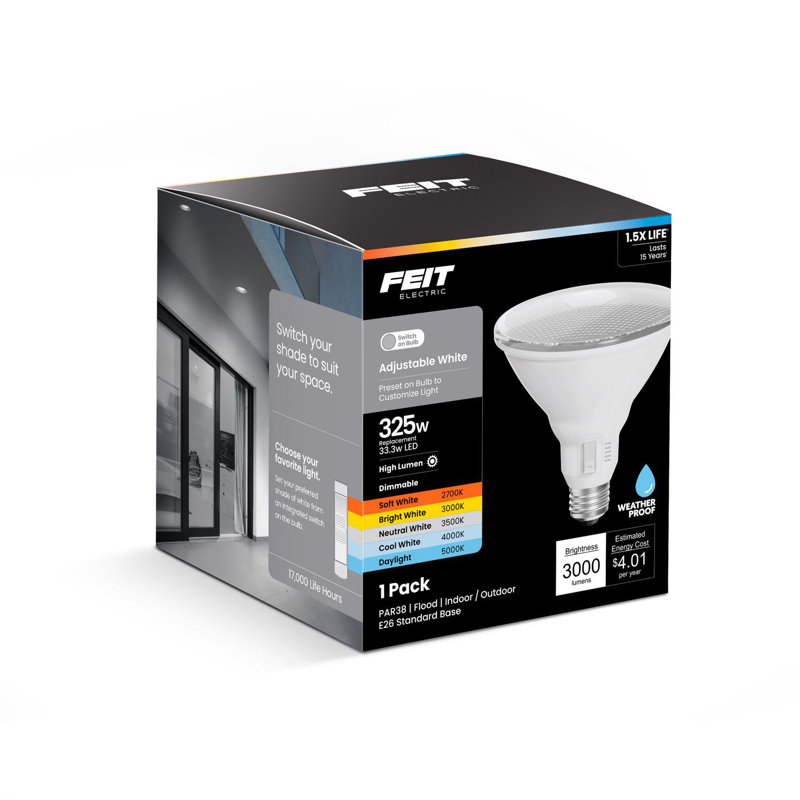 Ampoule DEL Feit PAR38 E26 (moyenne) à intensité variable, blanc, 325 watts, paquet de 1