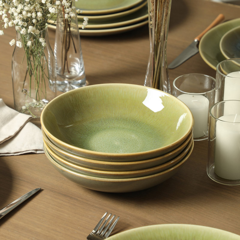 Stone Lain Riley 8-Piece Pasta Bowl Set Stoneware, Green