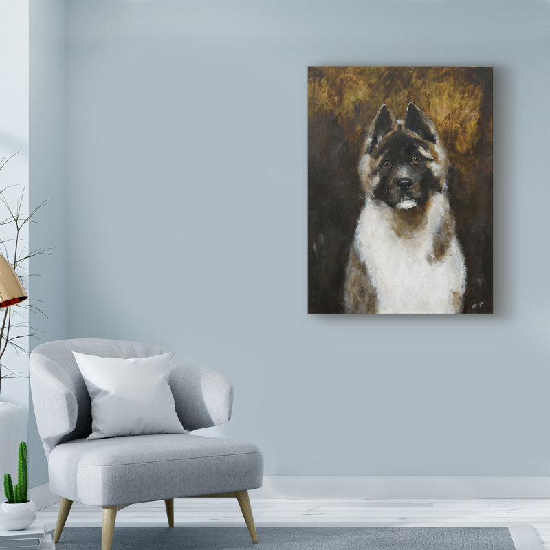 « american akita », reproduction de peinture à l’acrylique sur toile tendue, H 32 po x l 24 po x P 2 po