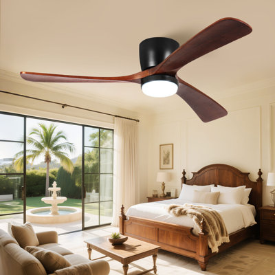 52 po Ventilateur de plafond intérieur intelligent à 3 pales avec lumière et télécommande, à intensité variable, moteur à courant continu réversible, 6 vitesses