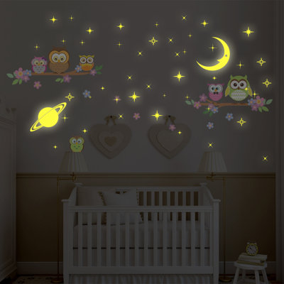 Owl Tree, Moon and Stars Glow in Dark Wall Sticker