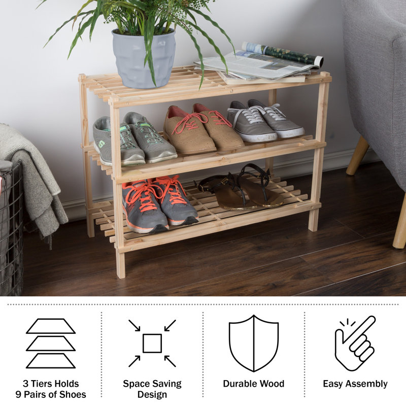 Light Oak 3-Tier Wooden Shoe Storage Rack