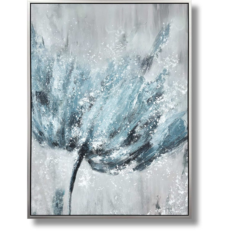 Art mural en toile Frosted Blue Petal Burst - 35 po x 47 po - cadre argenté