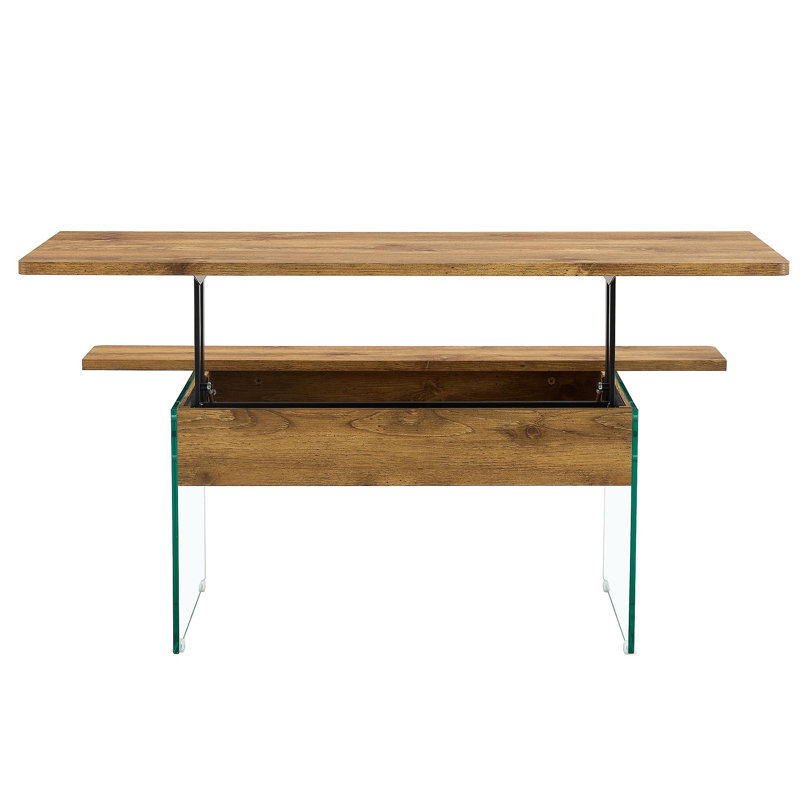 La table basse de 43,3 pouces avec fonction de réglage de la hauteur (avec espace de rangement) combine style rustique et verre trempé. Conception peu encombrante, plusieurs options de couleurs, convient au salon et au bureau