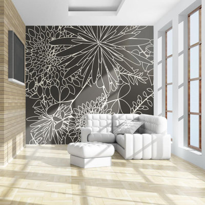 Elegant Flower Theme B/W Wall Mural
