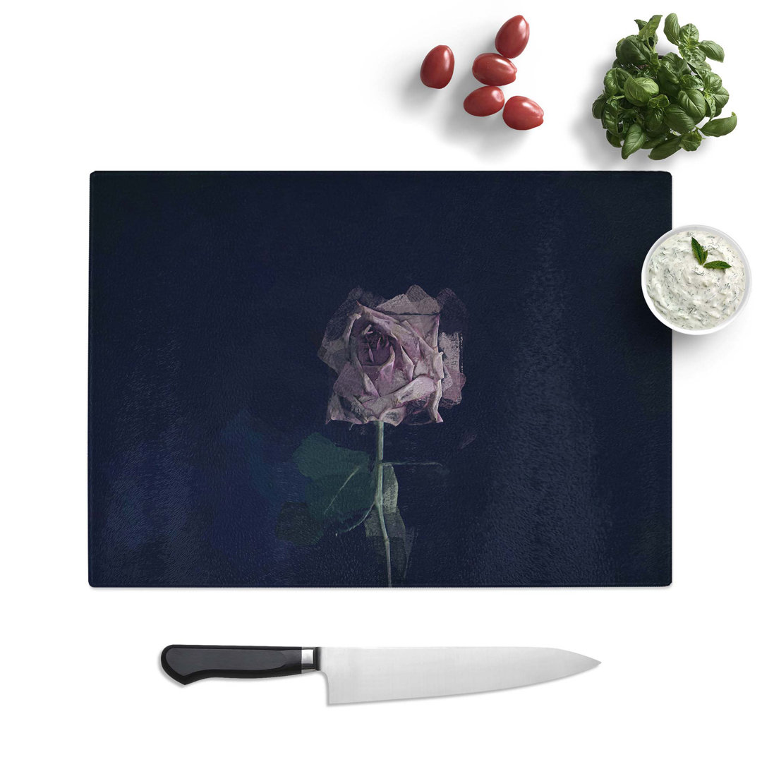 Glass Dying Purple Rose in Abstract Chopping Board