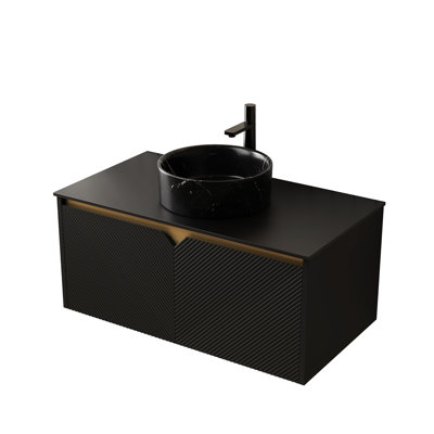 Black Plywood 36" Wall - Mounted Bathroom Vanity With Sintered Stone, No Basin, Faucet, Soft Close For Quiet Operation
