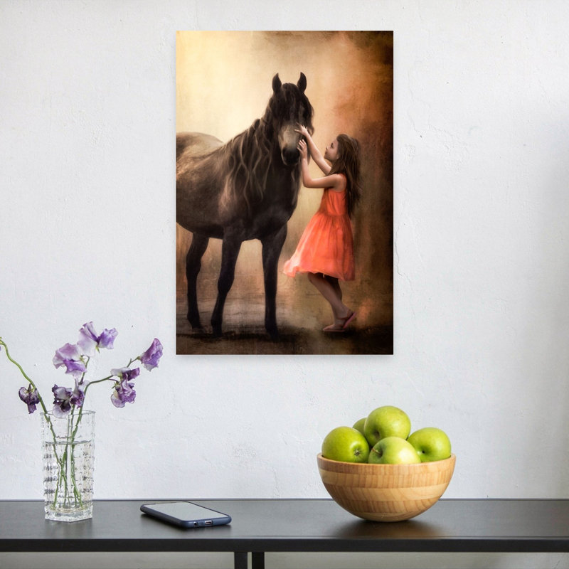 Dreamy Girl And Horse Dreamy Ethereal Peaceful Horse Portrait Wall Art Print 1 Piece Wrapped Canvas Wall Art