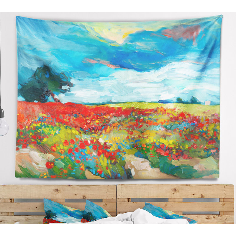 Tapisserie aux champs de fleurs colorées, H 50 po x l 60 po