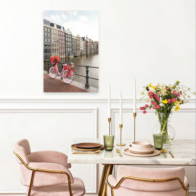 Pink Bicycle Amsterdam Canal Colorful Abstract Contemporary Architecture City Wall Art Print
