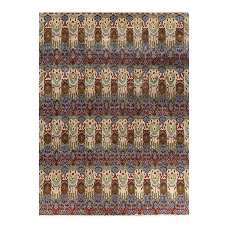 Tapis noué à la main unique en son genre Lynward - gris, 9 pi 2 po x 12 pi 3 po