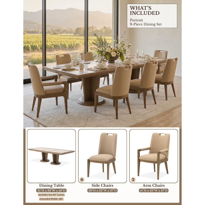 Portrait Dining Set, 9 Pieces: Table, 8 Chairs