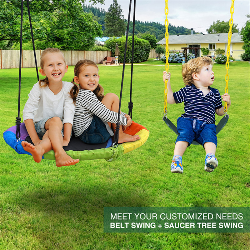 440lbs 2 Seat Swing Set with Belt and Saucer Swing