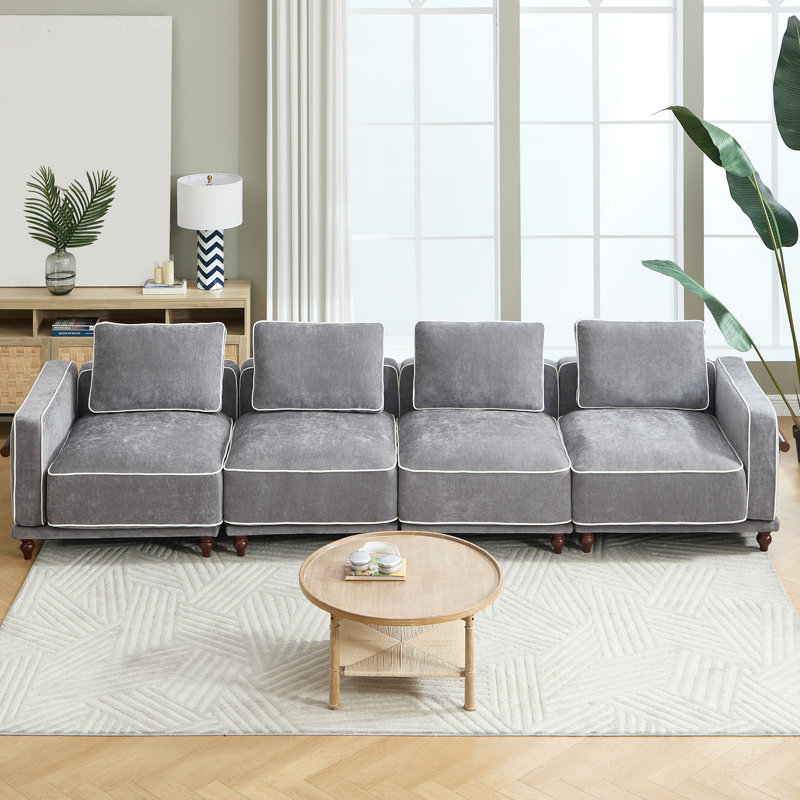 Modular Sectional Sofa with Removable Covers, Chenille Fabric and Solid Wood Frame for Living Room, 3, Gray Chenille
