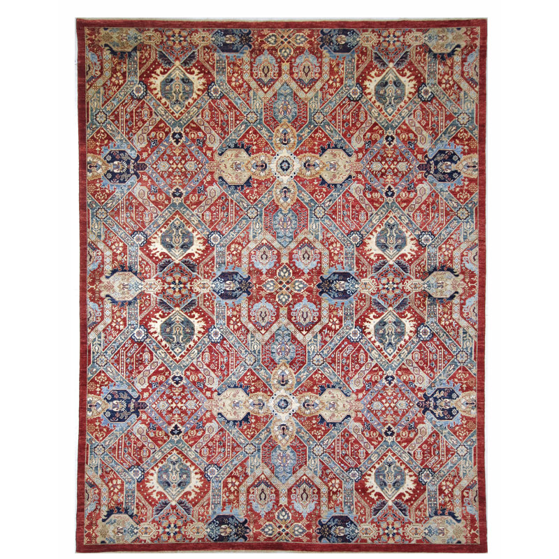 Hand Knotted Wool Area Rug in Red