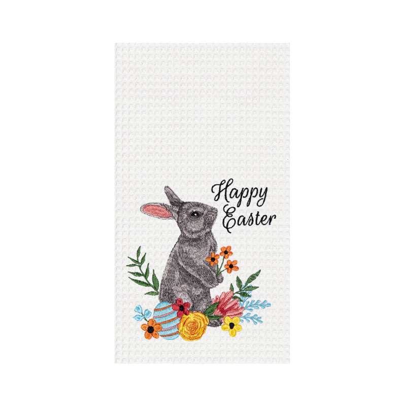 Serviette de lapin Joyeuses Pâques, Lapin de Pâques gris / blanc / vert