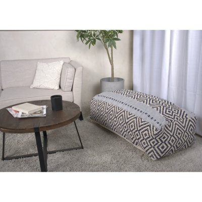 Pouf rectangulaire en bleu et blanc - genévrier et coussin de sol, capacité de poids de 200 lb, élément décoratif, 42 po x 24 po x 19 po, nettoyage des taches, blanc genévrier rempli, accessoire de 200 lb, avec perles