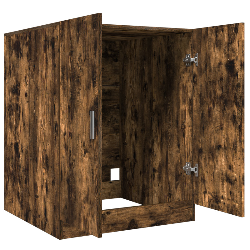 Awab Solid Wood Linen Cabinet, Smoked Oak