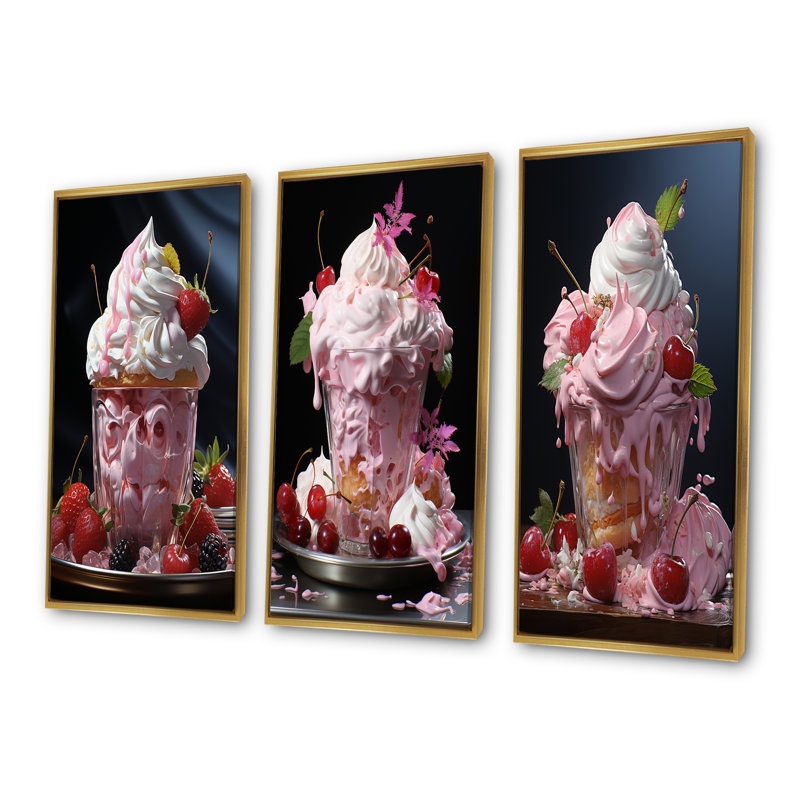 Sweet Indulgence Ice Cream - Desserts, ensemble de 4 impressions sur toile, Cadre flottant doré, H 40 po x l 60 po