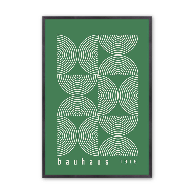 Impression de lignes vertes Bauhaus Modernist, H 15,25 po x l 12,25 po x P 1,25 po, Cadre simple en zinc patiné