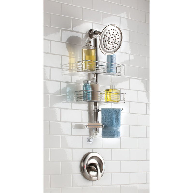 Brushed Stainless Steel Adjustable Shower Caddy with Suction Mount