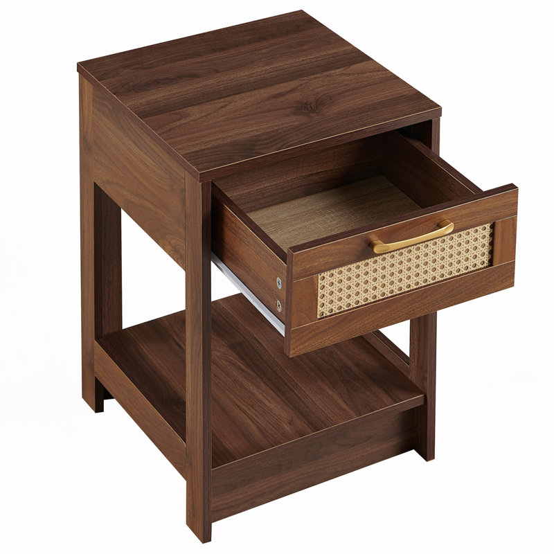 Rattan End table with drawer, Walnut