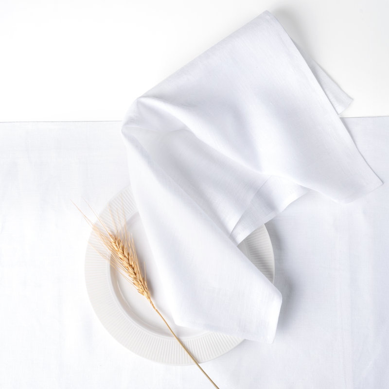 Serviettes d'angle en lin D'Moksha Homes, L 10 po x L 10 po, Blanc
