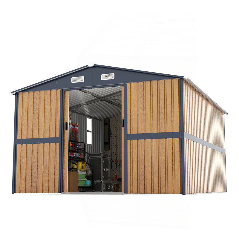 10X12 FT Outdoor Steel Storage Shed With Lockable Doors, 2 Windows, Garden Shed Ideal For Backyard, Patio Storage,Chicken Coop(Wood Panels & Frame Floor Not Included)