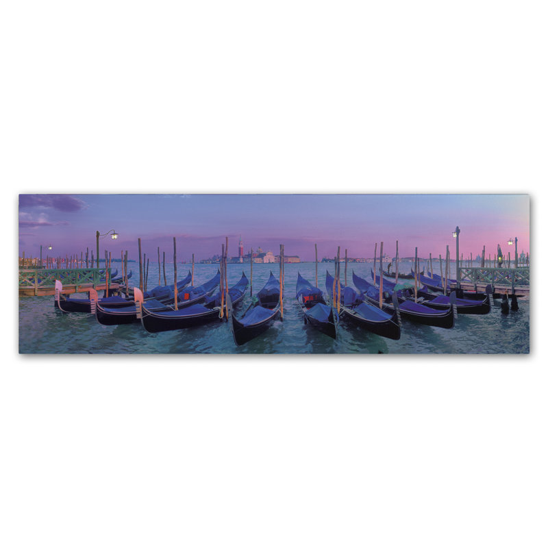 Venice Gondolas Landscape Canvas Print in Blue and Purple