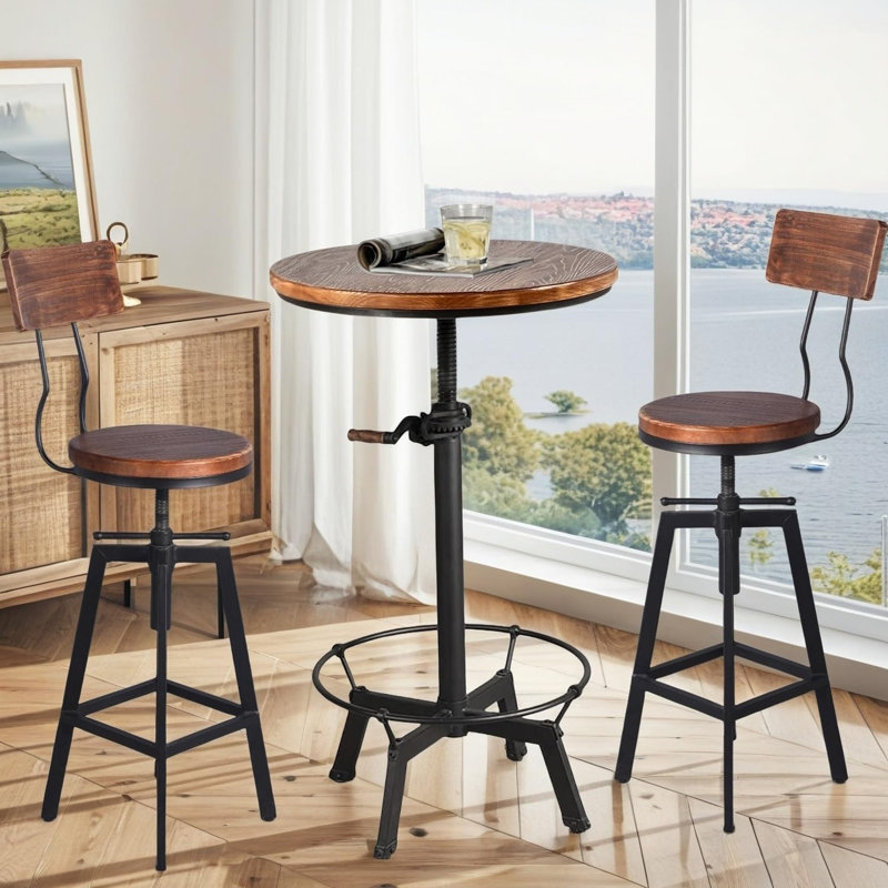 Borotice Swivel Adjustable Height Counter Stool with Metal Frame, 2, Black/Brown