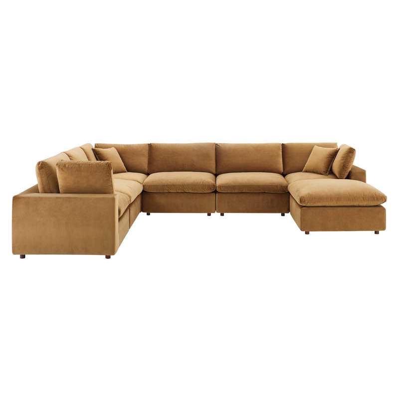Canapé modulaire en velours rembourré 7 pièces Modway Commix, Cognac
