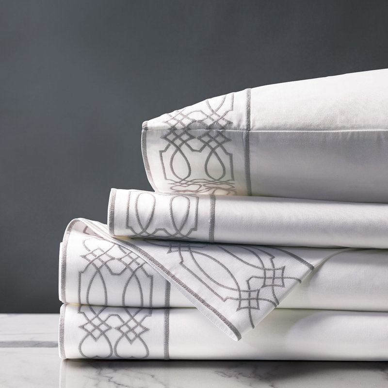 Nicola Egyptian Cotton Percale Sheet Set, Gray, Queen
