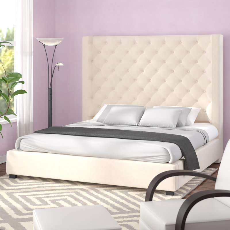 Cannonville Upholstered Wingback Bed, Queen, Cream