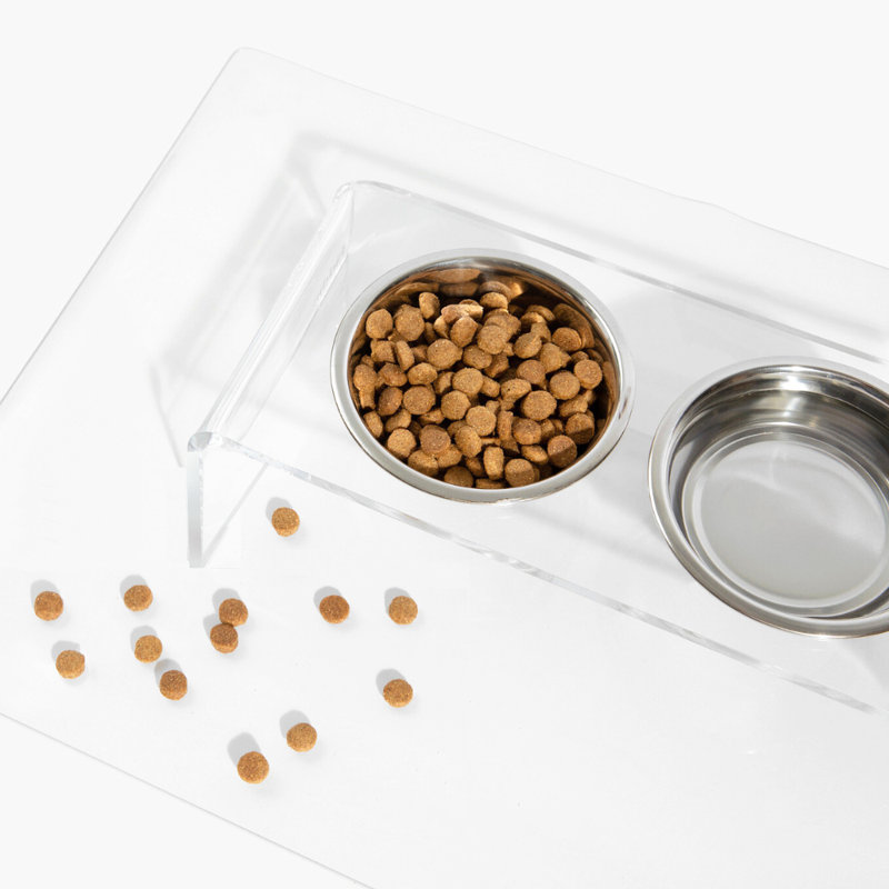 Tall Clear Triple Dog Bowl Feeder with Bowls, Silver