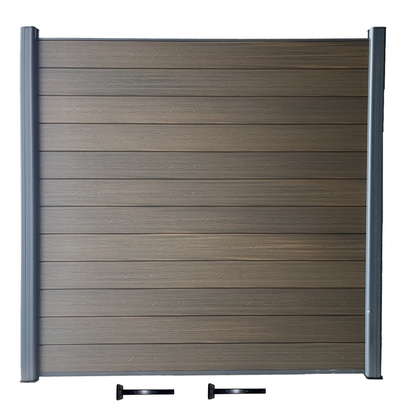Panneau de clôture d'intimité composite imitation bois brun 1,83 m x 1,83 m, supports de fixation carrés en surface, 1