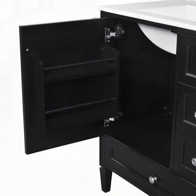 Meuble-lavabo de salle de bain avec lavabo en céramique, Noir, noir, noir, noir
