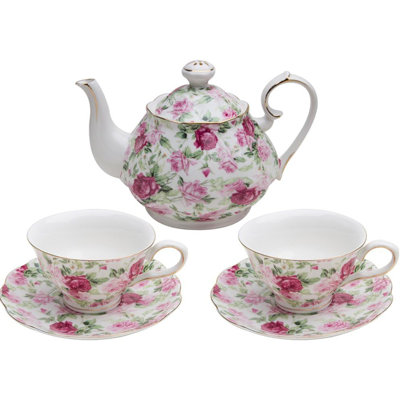 Grace Teaware Summer Rose Chintz 5-Piece Porcelain Tea Set