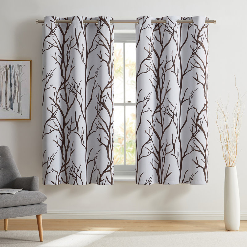 Kingdom Branch Blackout Curtain Panel, Beige, 40" W x 63" L