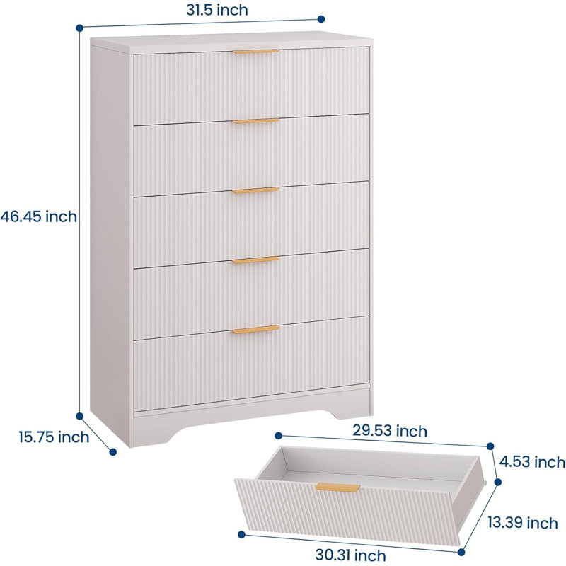 80 cm W Chest of 5 Drawers, White