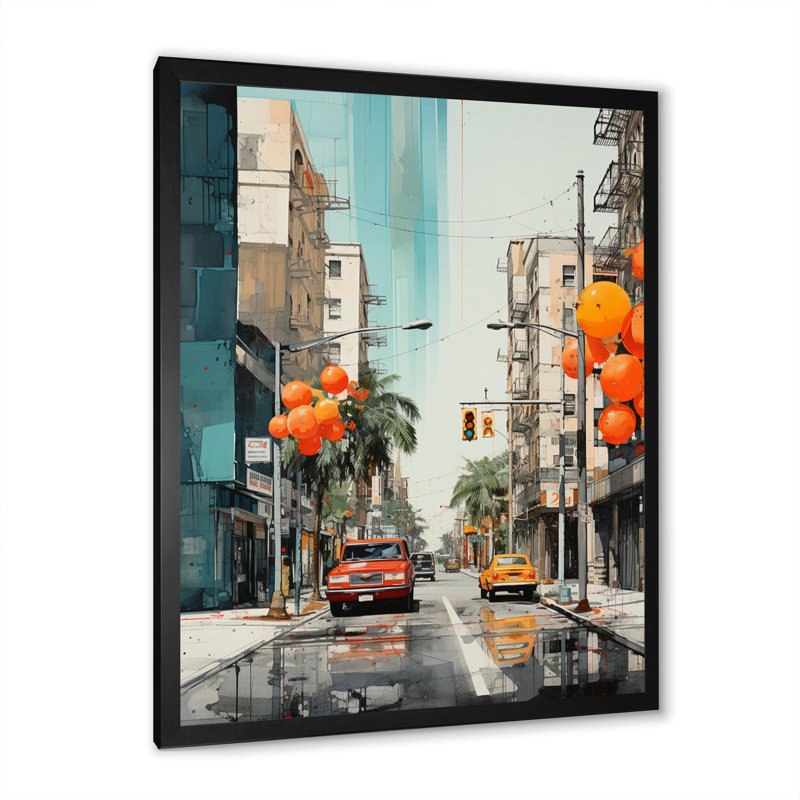 «Lenneth Orange Beige Miami Concrete Jungle», reproduction d'art sur toile, H 32 po x l 16 po x P 1 po, Cadre photo noir