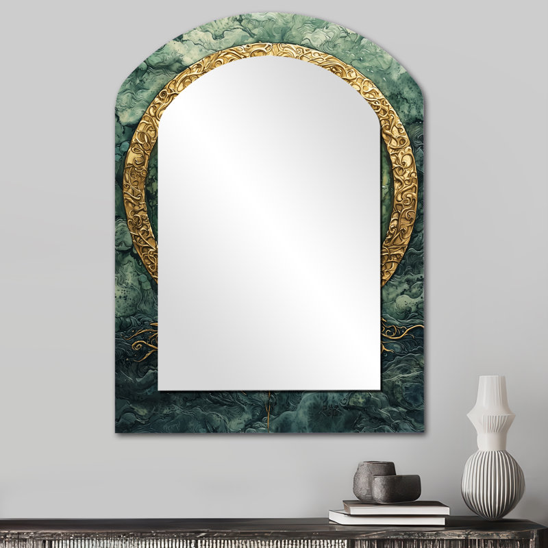 Un arbre vert de la vie en racines célestes - grand miroir mural asymétrique arbre de vie, 34 po x 25 po