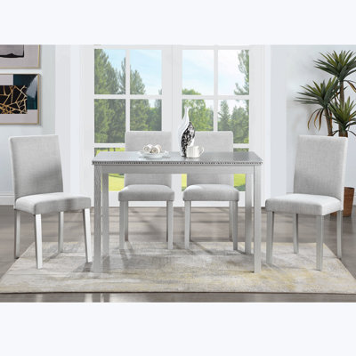5 Piece Wooden Dining Table Set, Kitchen Table Set With A Rectangular Table And 4 Upholstered Chairs, Wooden Dining Room Table With Crystal Decoration And Chairs Set