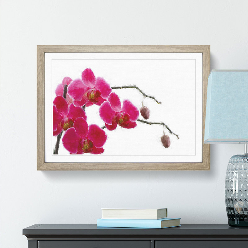 Hot Pink Orchids - Picture Frame Painting Print, 45cm H x 63cm W x 2cm D, Oak Framed